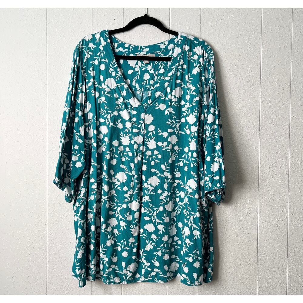 Woman Within Top 3X Floral Puff Sleeve Relaxed Comfort Casual Everyday Wear